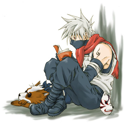 ANBU Kakashi reading and his dog sleeping